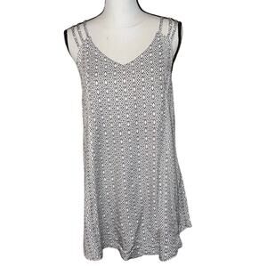 RVCA Boho Cage Back Blue White Diamond Print Beachy Casual Chic Tank Size Small